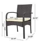 Set da pranzo da 7 pezzi da esterno GDFStudio Toledano in vimini e ferro con cuscino resistente all'acqua