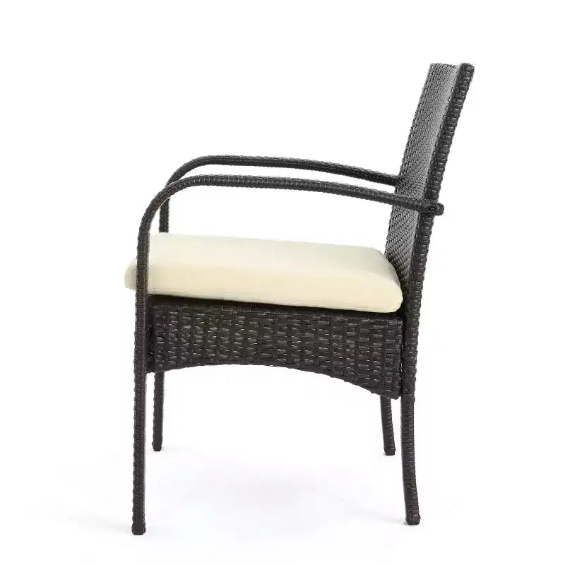 Set da pranzo da 7 pezzi da esterno GDFStudio Toledano in vimini e ferro con cuscino resistente all'acqua