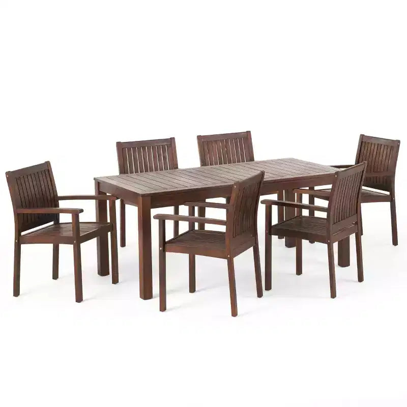 GDFStudio Paoha Set da pranzo da 7 pezzi in legno di acacia per esterni con design a doghe