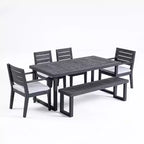 GDFStudio Broderick Ensemble de salle à manger d'extérieur 6 pièces en bois d'acacia avec banc et coussins