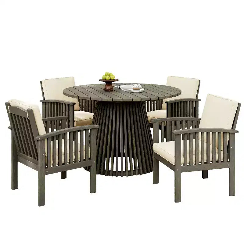 Christopher Knight Home Case, set da pranzo da esterni a 5 pezzi in legno di acacia con cuscini