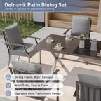 ALAULM Set da Pranzo da Esterno a 7 Pezzi, Set di Mobili da Giardino in Metallo con 6 Sedie Fisse e Tavolo Grande