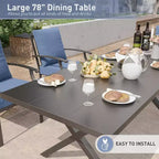 ALAULM Set da Pranzo da Esterno a 7 Pezzi, Set di Mobili da Giardino in Metallo con 6 Sedie Fisse e Tavolo Grande