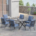 ALAULM Set da Pranzo da Esterno a 7 Pezzi, Set di Mobili da Giardino in Metallo con 6 Sedie Fisse e Tavolo Grande