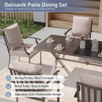 ALAULM Set da Pranzo da Esterno a 7 Pezzi, Set di Mobili da Giardino in Metallo con 6 Sedie Fisse e Tavolo Grande