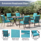 ALAULM Set da Pranzo da Esterno a 7 Pezzi, Set di Mobili da Giardino in Metallo con 6 Sedie Fisse e Tavolo Grande