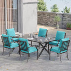ALAULM Set da Pranzo da Esterno a 7 Pezzi, Set di Mobili da Giardino in Metallo con 6 Sedie Fisse e Tavolo Grande