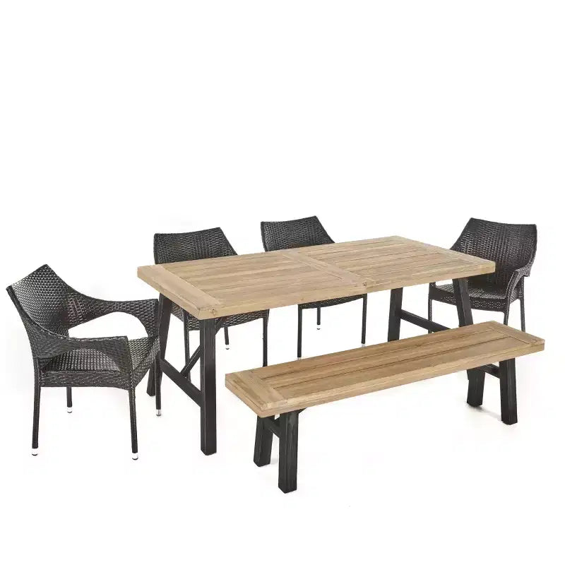 Christopher Knight Home Flora Ensemble de salle à manger d'extérieur 6 pièces en bois d'acacia et osier