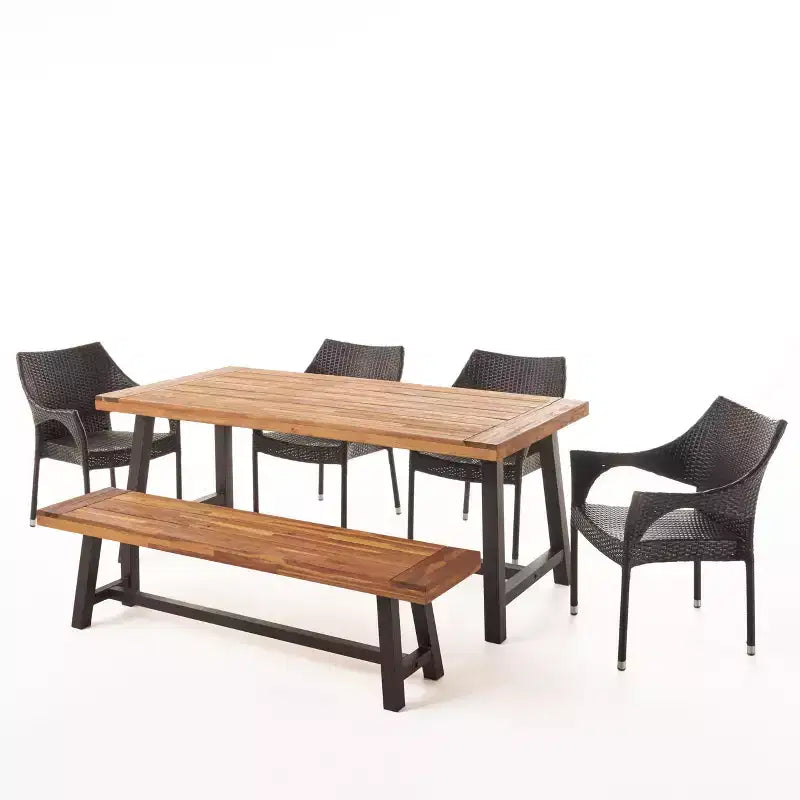 Ensemble de salle à manger d'extérieur 6 pièces Fletcher en bois d'acacia et osier par Christopher Knight Home