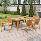 Ensemble de salle à manger d'extérieur en bois d'acacia Christopher Knight Home Caitlyn Rustic 7 pièces avec coussins