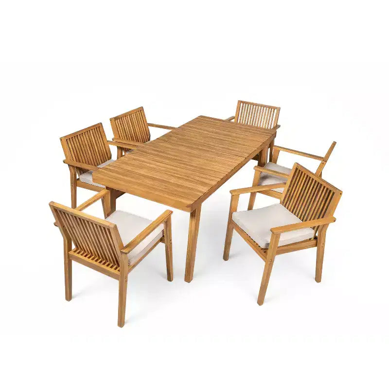Ensemble de salle à manger d'extérieur en bois d'acacia Christopher Knight Home Caitlyn Rustic 7 pièces avec coussins