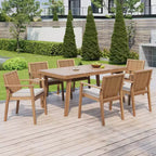 Ensemble de salle à manger d'extérieur en bois d'acacia Christopher Knight Home Caitlyn Rustic 7 pièces avec coussins