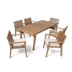Ensemble de salle à manger d'extérieur en bois d'acacia Christopher Knight Home Caitlyn Rustic 7 pièces avec coussins
