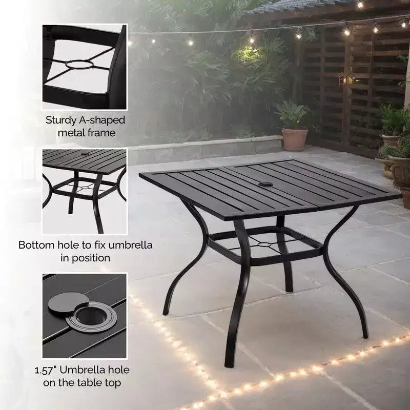 Set da pranzo quadrato in acciaio da 4 posti per patio