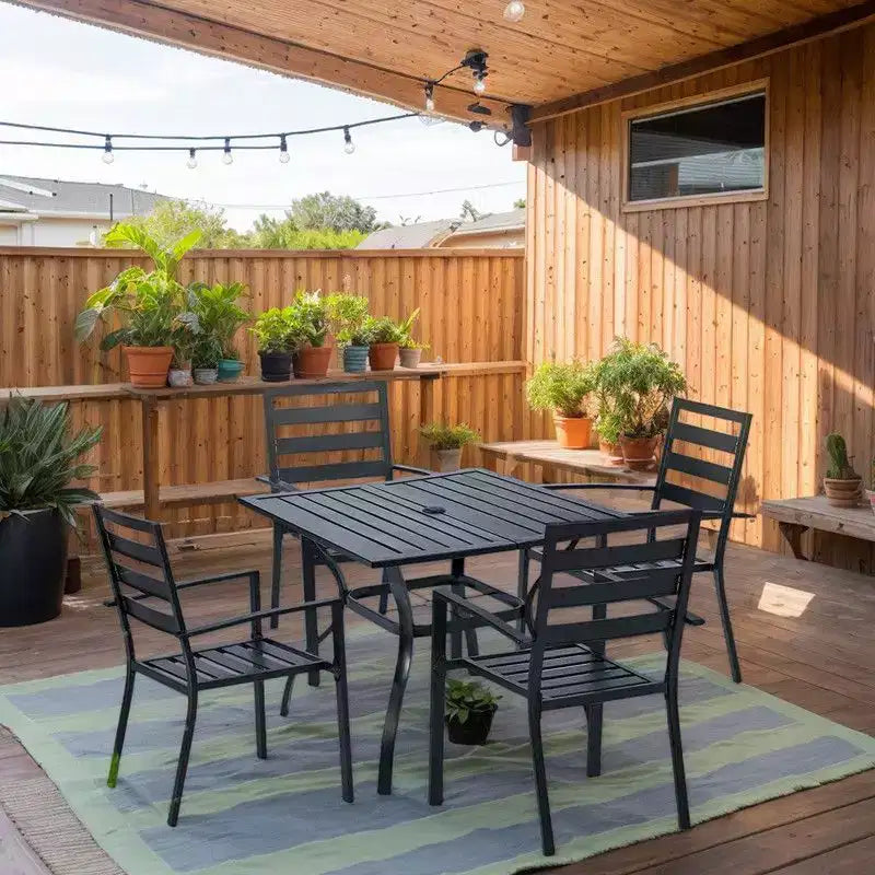 Set da pranzo quadrato in acciaio da 4 posti per patio