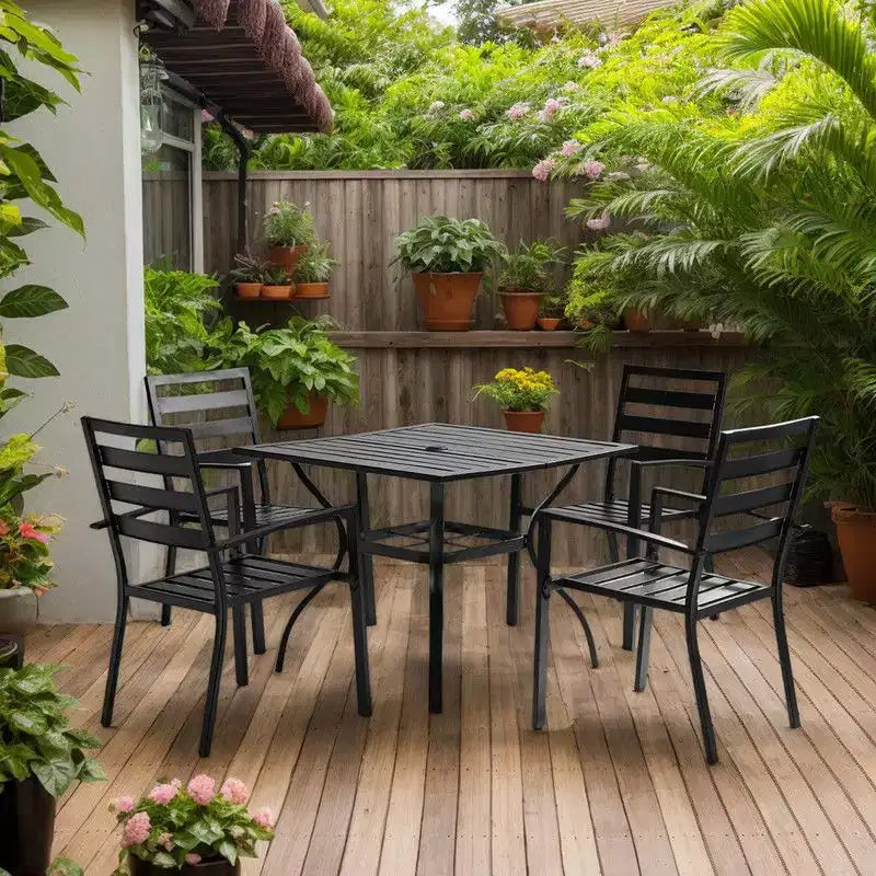 Set da pranzo quadrato in acciaio da 4 posti per patio