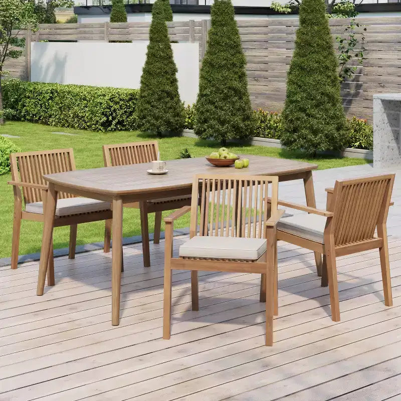 Christopher Knight Home Akshan – Ensemble de salle à manger d'extérieur rustique 5 pièces en bois d'acacia avec coussins