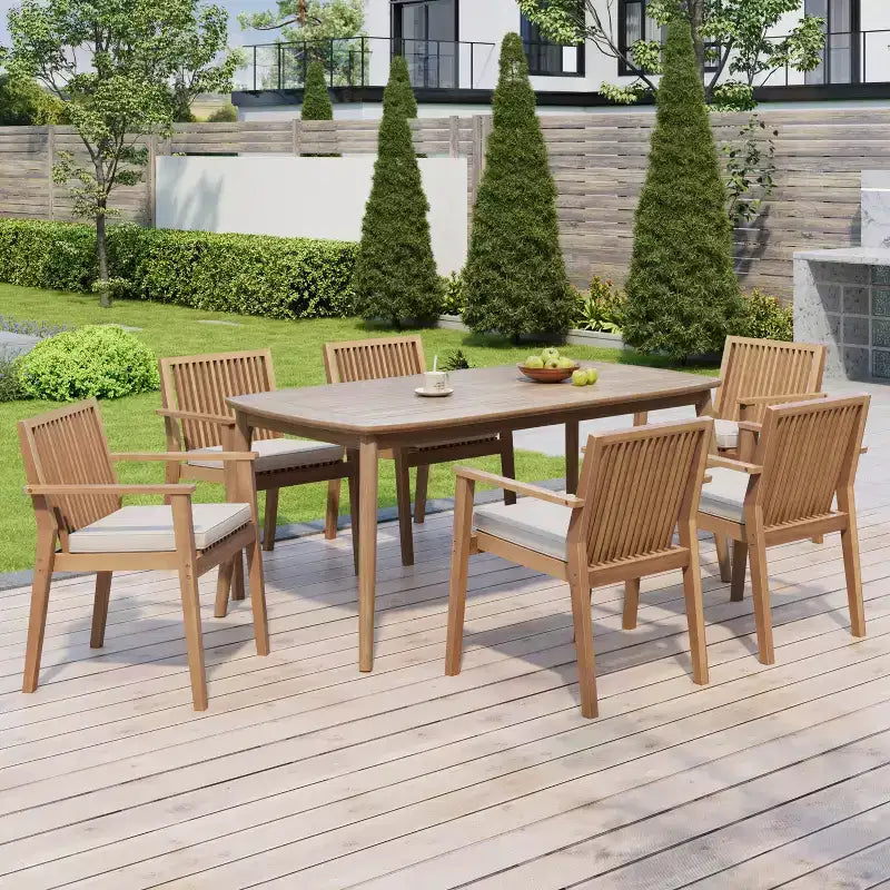Christopher Knight Home Anivia - Set da pranzo rustico da 7 pezzi per patio, in legno di acacia, con cuscini