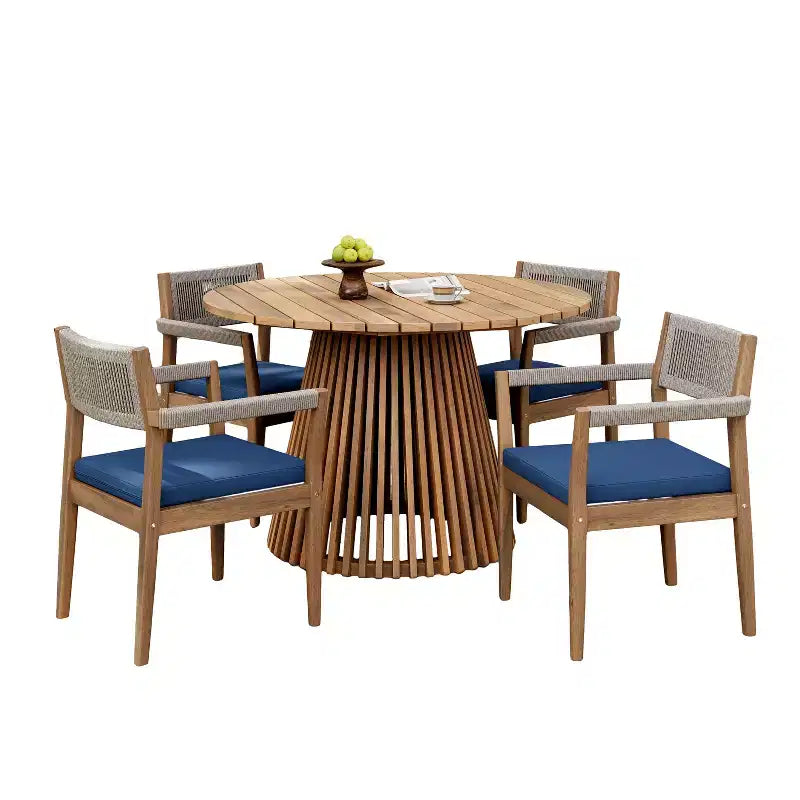 Christopher Knight Home Sivir Set da pranzo da esterno moderno costiero in legno di acacia, 5 pezzi con cuscini