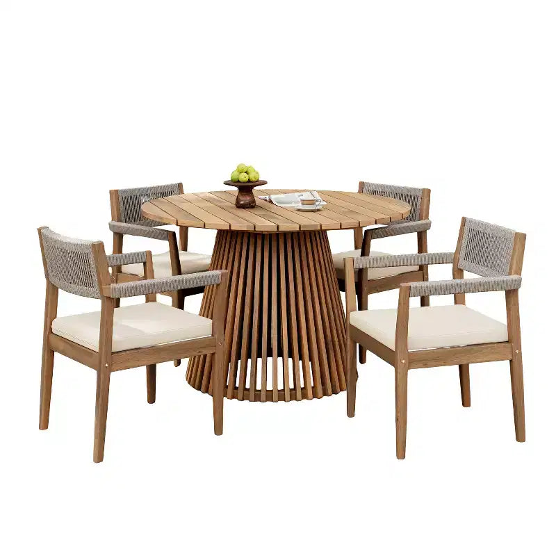 Christopher Knight Home Sivir Set da pranzo da esterno moderno costiero in legno di acacia, 5 pezzi con cuscini