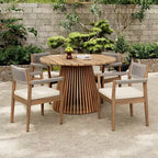Christopher Knight Home Sivir Modern Coastal 5 Piece Patio Acacia Wood Dining Set with Cushions
