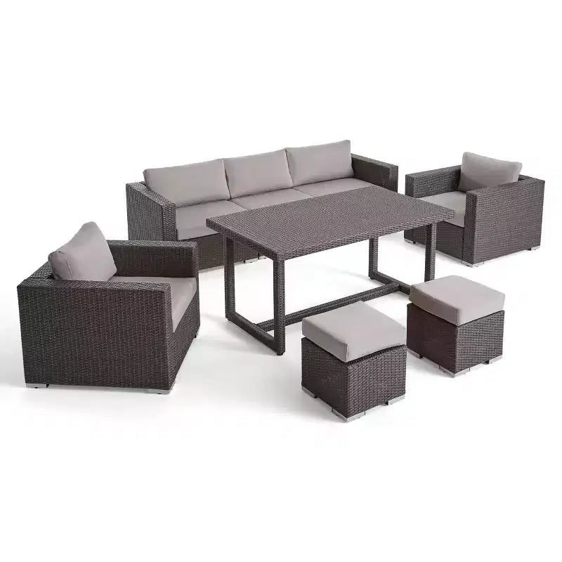 Ensemble de salle à manger/canapé 8 pièces d'extérieur en osier et aluminium Santa Rosa de Christopher Knight Home