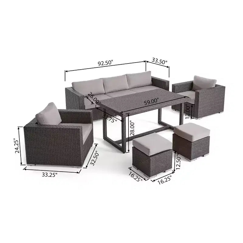 Ensemble de salle à manger/canapé 8 pièces d'extérieur en osier et aluminium Santa Rosa de Christopher Knight Home