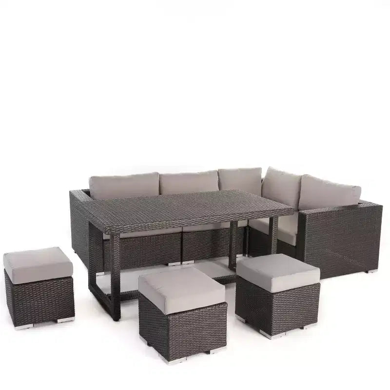 GDFStudio Avianna, ensemble de salle à manger d'extérieur 7 places en osier avec canapé, poufs et coussins