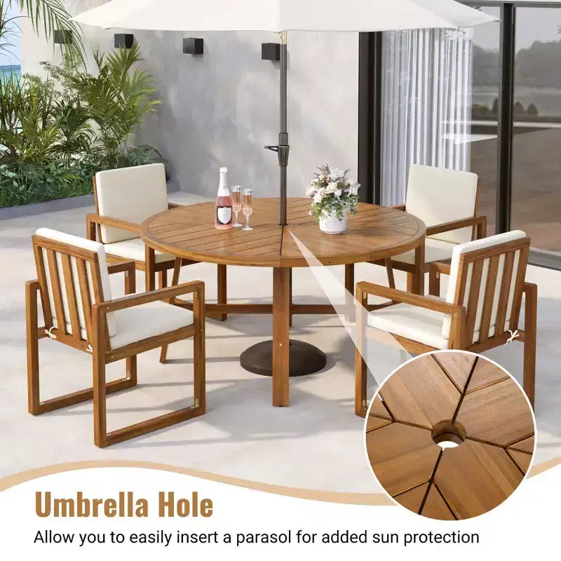 ModernLuxe Set da Pranzo per Esterni da 5 Pezzi, Mobili da Giardino con 4 Poltrone e 1 Tavolo per Giardino, Balcone, Cortile, Telaio in Legno di Acacia, Beige+Naturale