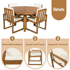 ModernLuxe Set da Pranzo per Esterni da 5 Pezzi, Mobili da Giardino con 4 Poltrone e 1 Tavolo per Giardino, Balcone, Cortile, Telaio in Legno di Acacia, Beige+Naturale