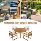 ModernLuxe Set da Pranzo per Esterni da 5 Pezzi, Mobili da Giardino con 4 Poltrone e 1 Tavolo per Giardino, Balcone, Cortile, Telaio in Legno di Acacia, Beige+Naturale