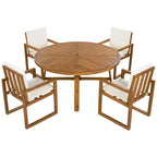ModernLuxe Set da Pranzo per Esterni da 5 Pezzi, Mobili da Giardino con 4 Poltrone e 1 Tavolo per Giardino, Balcone, Cortile, Telaio in Legno di Acacia, Beige+Naturale