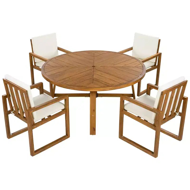 ModernLuxe Set da Pranzo per Esterni da 5 Pezzi, Mobili da Giardino con 4 Poltrone e 1 Tavolo per Giardino, Balcone, Cortile, Telaio in Legno di Acacia, Beige+Naturale