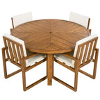 ModernLuxe Set da Pranzo per Esterni da 5 Pezzi, Mobili da Giardino con 4 Poltrone e 1 Tavolo per Giardino, Balcone, Cortile, Telaio in Legno di Acacia, Beige+Naturale