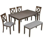 Set da pranzo MAYEERTY 7 pezzi - Tavolo rettangolare in legno e 6 sedie imbottite per riunioni di famiglia