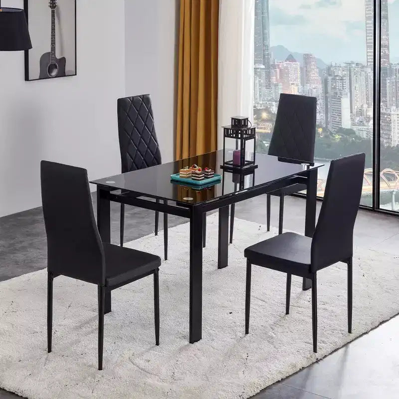 MAYEERTY 7-piece Dining Set - Rectangular Wood Table & 6 Upholstered Chairs for Family Gatherings