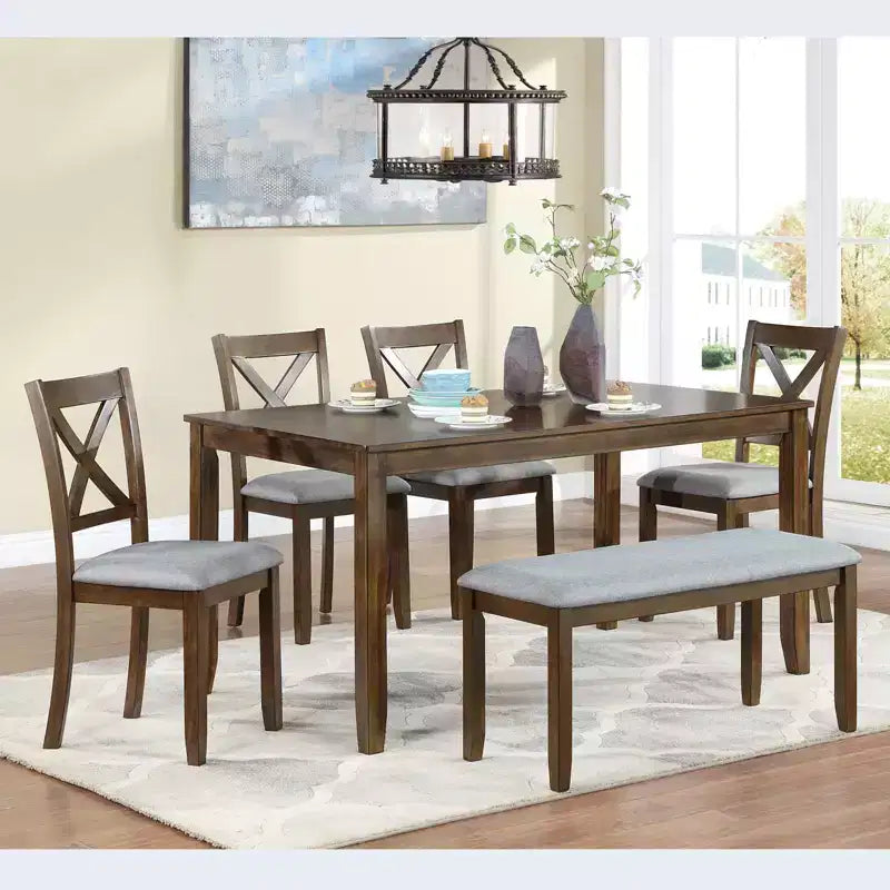 Ensemble de salle à manger MAYEERTY 7 pièces – Table rectangulaire en bois et 6 chaises rembourrées pour les réunions de famille