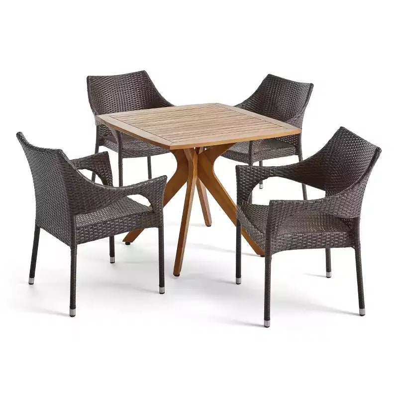 Christopher Knight Home Laura, set da pranzo a 5 pezzi in rattan e ferro con tavolo in legno di acacia con base a X