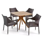 Christopher Knight Home Laura, set da pranzo a 5 pezzi in rattan e ferro con tavolo in legno di acacia con base a X