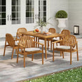 Christopher Knight Home Kennen 7 Piece Outdoor Rustic Acacia Wood Dining Set with Cushions