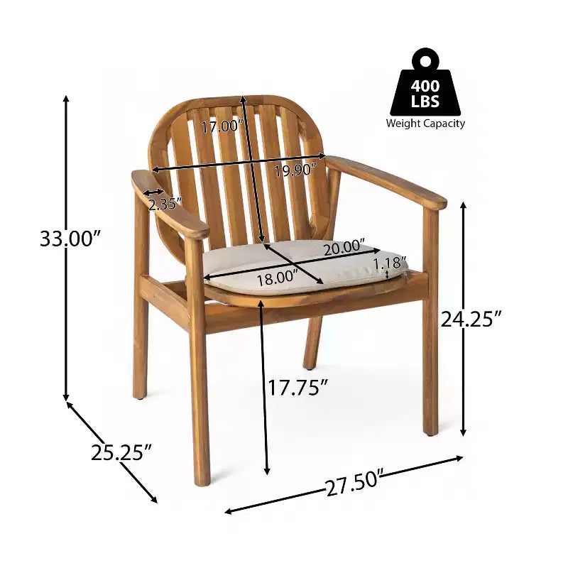Christopher Knight Home Kennen, set da pranzo da esterno in legno di acacia rustico, 7 pezzi, con cuscini