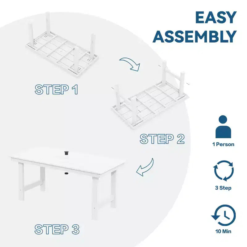 Hyleory Set da Pranzo per Esterni in HDPE Riciclato 4 Pezzi - Tavolo Rettangolare e Foro per Ombrellone, Panca da Pranzo per Esterni, 2 Poltrone da Esterni