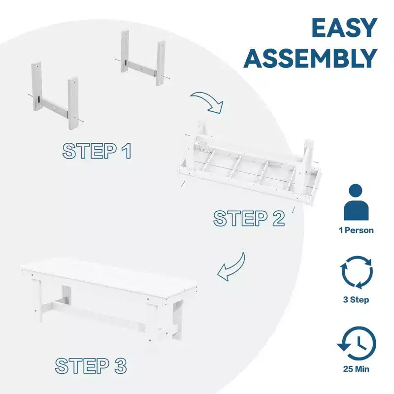 Hyleory Set da Pranzo per Esterni in HDPE Riciclato 4 Pezzi - Tavolo Rettangolare e Foro per Ombrellone, Panca da Pranzo per Esterni, 2 Poltrone da Esterni