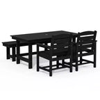 Hyleory Recycled HDPE 4pc Patio Dining Set - Rectangular Table & Umbrella Hole,Patio Dining Bench,2 Patio Armchairs