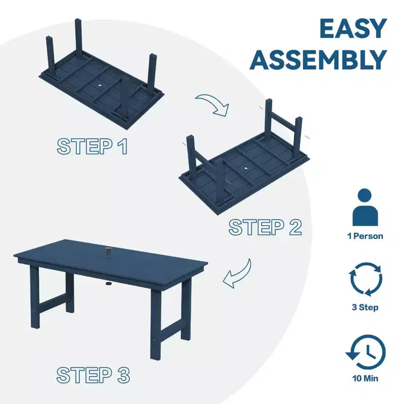 Hyleory Set da Pranzo per Esterni da 6 Pezzi in HDPE con Tavolo Rettangolare e Foro per Ombrellone, Panca e Poltrone