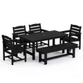 Hyleory 6pc HDPE Outdoor Dining Set with Rectangular Table & Umbrella Hole, Bench and Armchairs