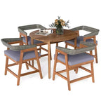 Set da pranzo da patio Costway 5 pezzi in legno massello per esterni con schienale in rattan