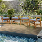 Set da pranzo da patio Costway 5 pezzi in legno massello per esterni con schienale in rattan