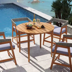 Set da pranzo da patio Costway 5 pezzi in legno massello per esterni con schienale in rattan