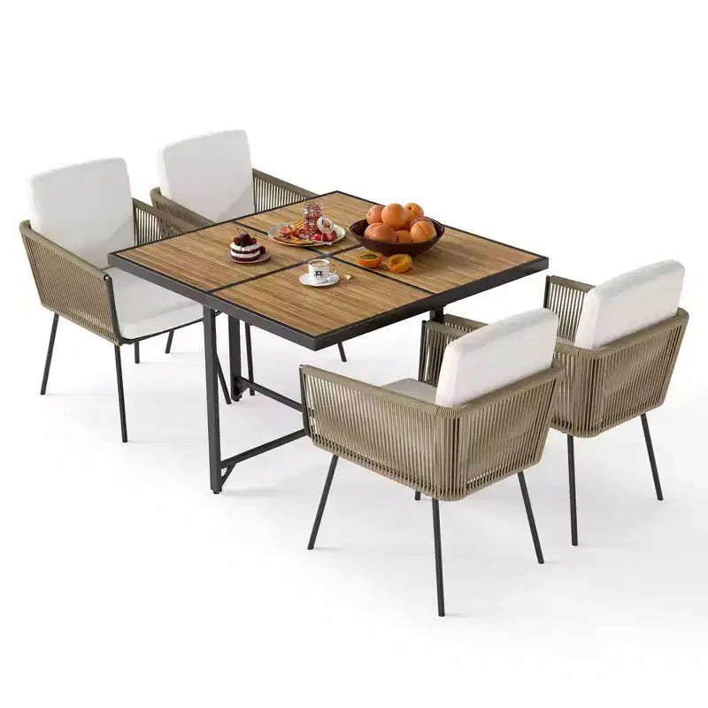 Costway Set da Pranzo da Giardino 5 Pezzi Tavolo Rettangolare e Sedie per Esterni